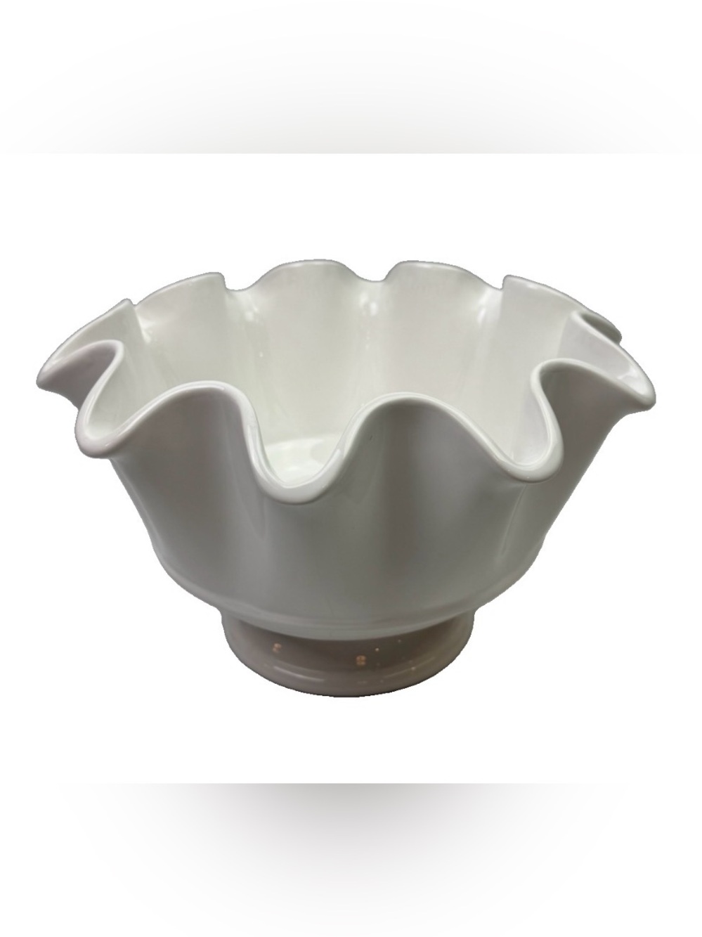 Pier 1 Imports Dolomite White Ruffled Fluted Pedestal Lg Bowl Coastal Cottage C